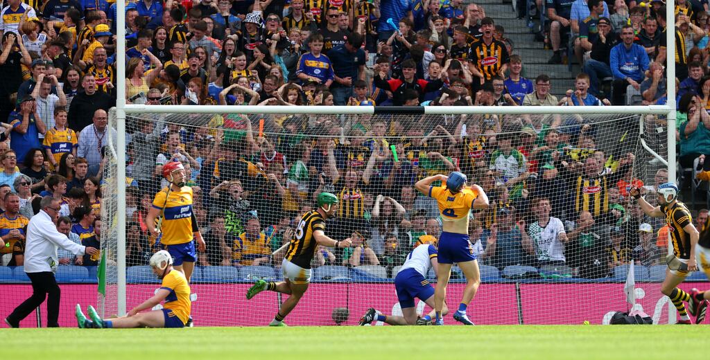 Eoin Cody scores Kilkenny’s goal during the All-Ireland SHC semi-final against Clare at Croke Park. Photograph: James Crombie/Inpho