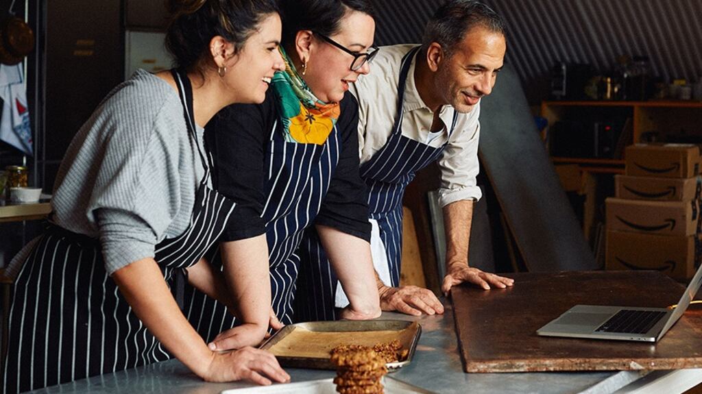 Yotam Ottolenghi with his test kitchen colleagues Noor Murad (left) and Verena Lochmuller