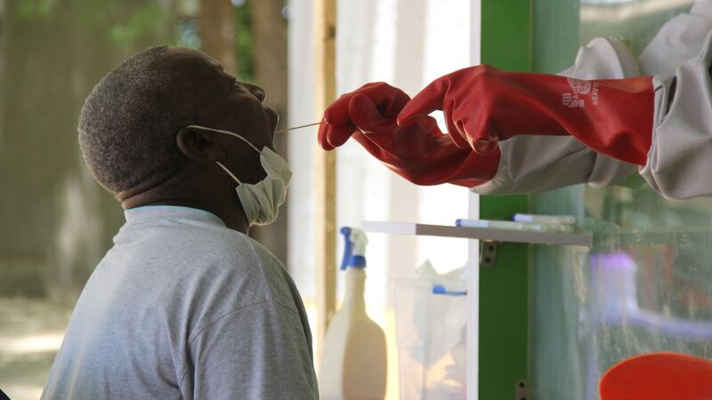 A patient who is suspected of suffering from coronavirus undergoes testing at the University of Maiduguri Teaching Hospital isolation centre on May 10th in Nigeria. AFP via Getty Images