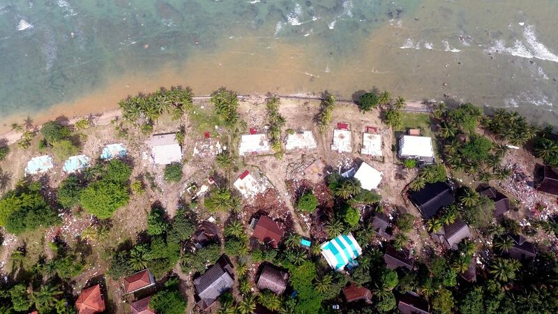 An aerial view after a tsunami hit Carita district in Pandeglang, Banten province, Indonesia, December 24th, 2018. Photograph: Antara Foto/Akbar Nugroho Gumay/Reuters