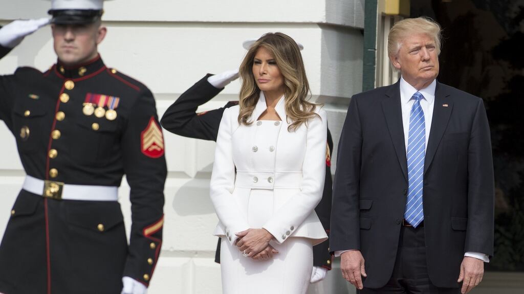 Donald and Melania Trump awaits the arrival of Israeli prime minister Benjamin Netanyahu and his wife, Sara, at the White House in Washington on Wednesday. Photograph: Saul Loeb/AFP/Getty Images