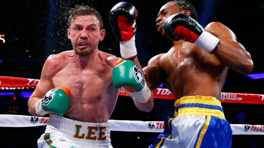 Limerick man Andy Lee and John Jackson of the Virgin Islands during their NABF Super Welterweight bout in New York. Photograph: Getty Images. Photograph: Rich Schultz/Getty Images