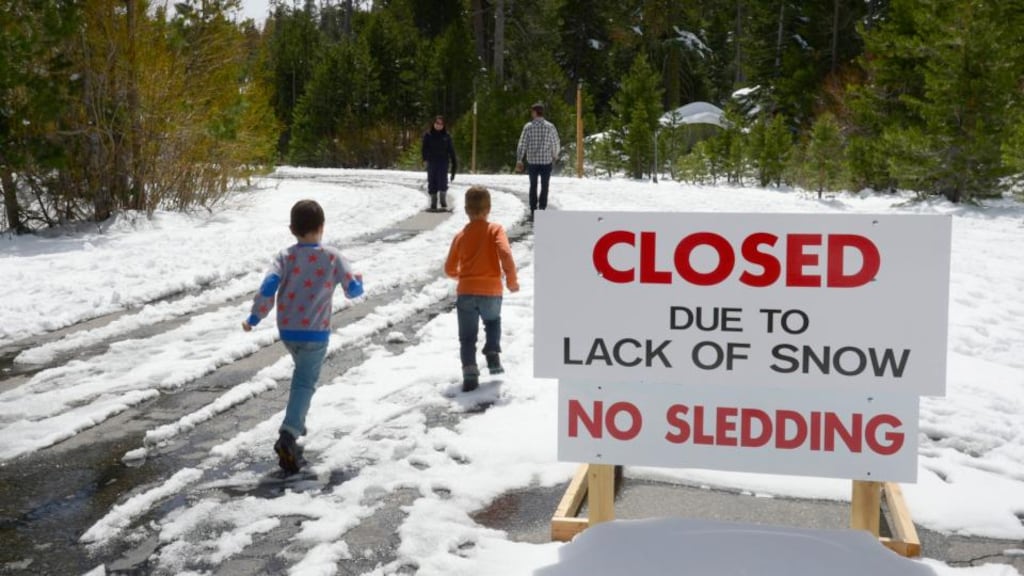California governor Jerry Brown ordered the state’s first mandatory water cuts on April 1st, the day when the annual measurement of the Sierra Nevada snowpack, which is critical to the state’s water supply, had nothing to measure. Photograph: Michael Nelson/EPA