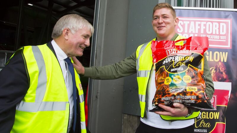 Andy Maher, managing director of Stafford Fuels, and Ireland and Leinster rugby star Tadhg Furlong at the official opening of their €3 million plant in New Ross, Co Wexford. Photograph: Mary Browne