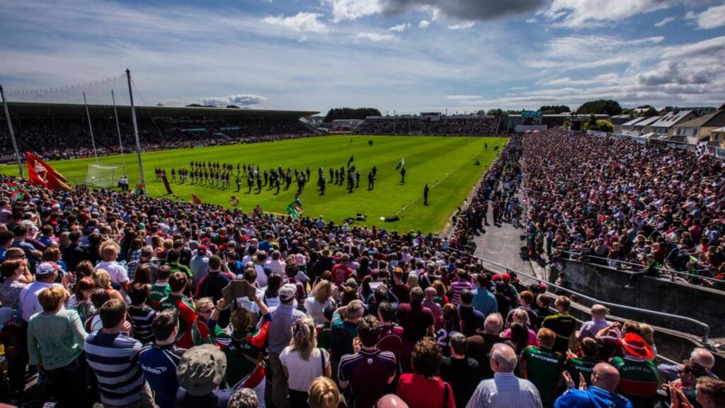 Mayo beat rivals Galway in front of a packed Pearse Stadium on Sunday. Photograph: Inpho