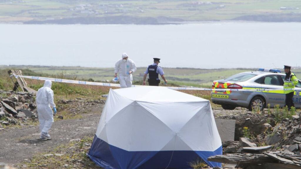 Gardaí at the scene where a body of Adrian Folan was found  at a quarry just a few hundred meters from the Cliffs of Moher.  Photograph:  Noel Gavin/Press 22
