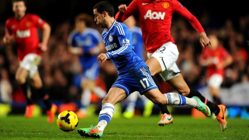 Eden Hazard insists there is ’no chance’ he will leave Chelsea any time soon. Photograph: Mike Hewitt/Getty Images