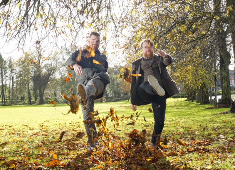 Chefs Nathan Outlaw and JP McMahon (director of Food On The Edge) promoting the festival on the campus at University of Galway