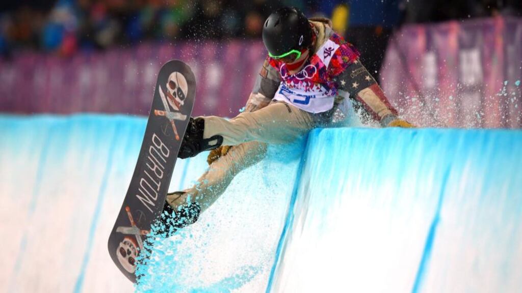 Shaun White of USA slips up during the men’s snowboard half-pipe final at Rosa Khutor Extreme Park at the Sochi 2014 Olympic GamesPhotograph: Jens Buettner/EPA
