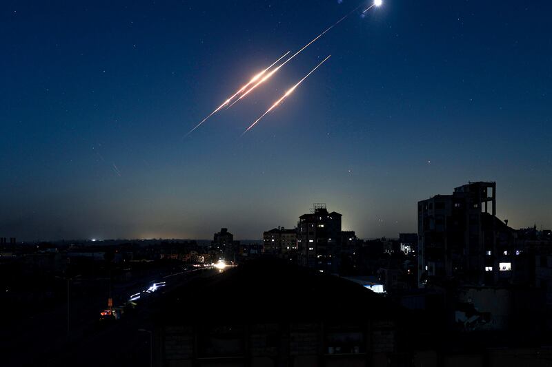 Trails of Iranian missiles launched at Israel. Photograph: Eyad Baba/Getty Images