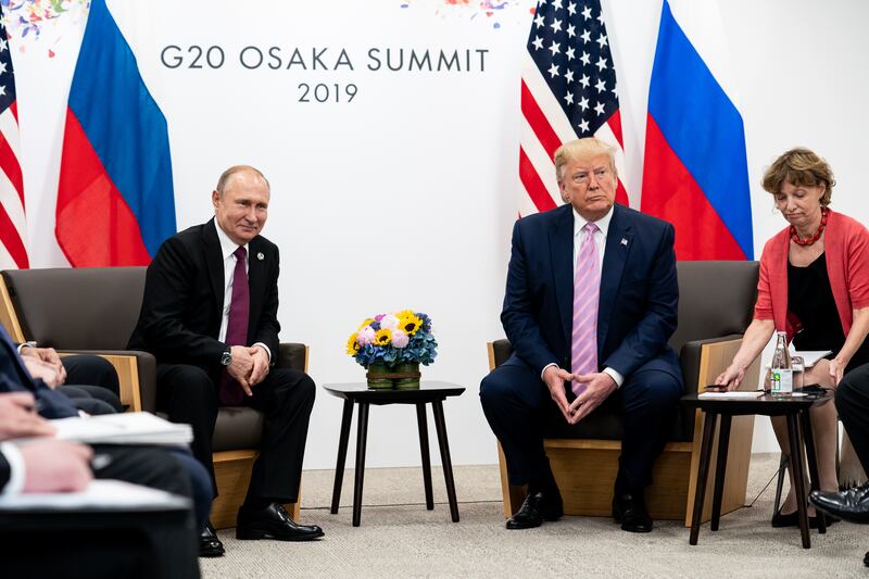 The presidents were photographed at a previous meeting at the G20 summit in Japan during Mr Trump’s first term in 2019. Photograph: Erin Schaff/ The New York Times