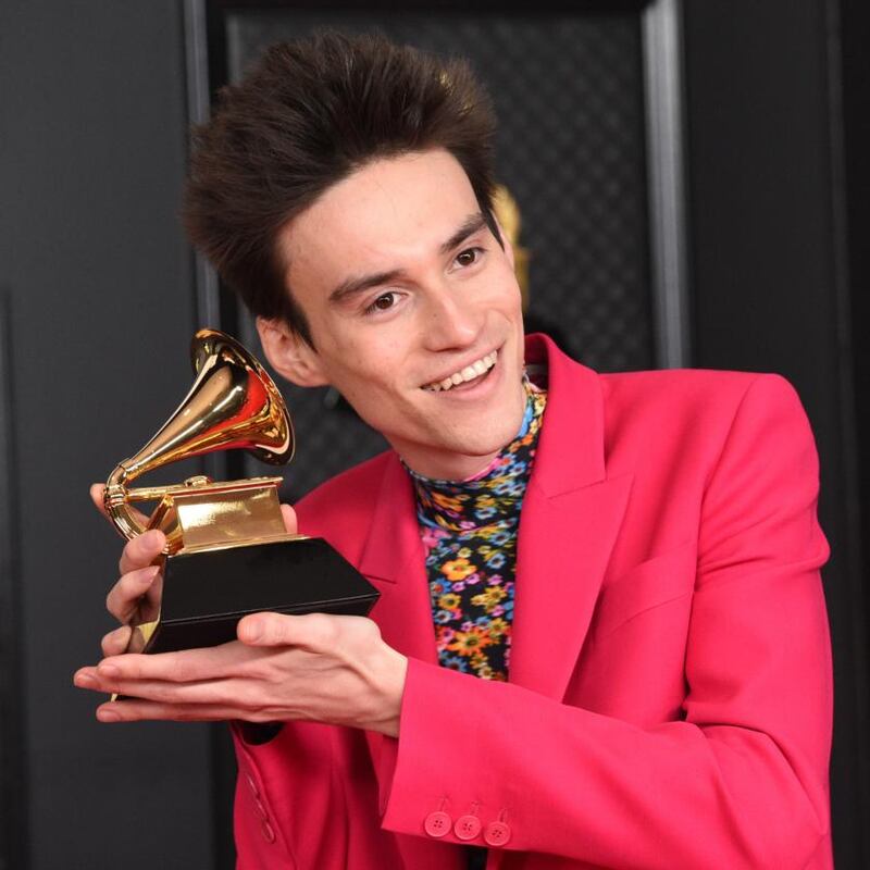 Jacob Collier, winner of the best arrangement, instruments and vocals award for He Won’t Hold You. Photograph: Kevin Mazur/Getty