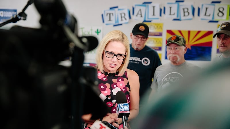 Democrat Krysten Sinema hopes to pick up the Senate seat currently held by Jeff Flake in Arizona. Photograph:  Caitlin O’Hara/Bloomberg