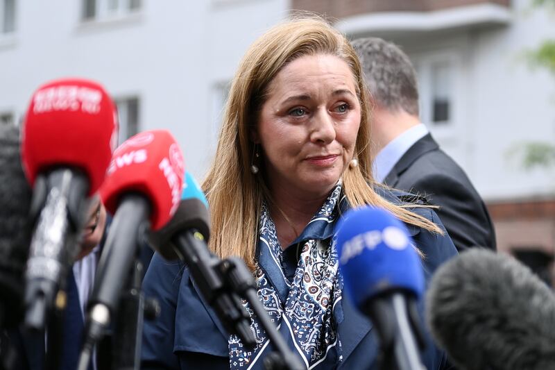 BBC Spotlight journalist Jennifer O’Leary speaks to the media after losing the defamation case brought by Gerry Adams. Photograph: Charles Mcquillan/Getty Images