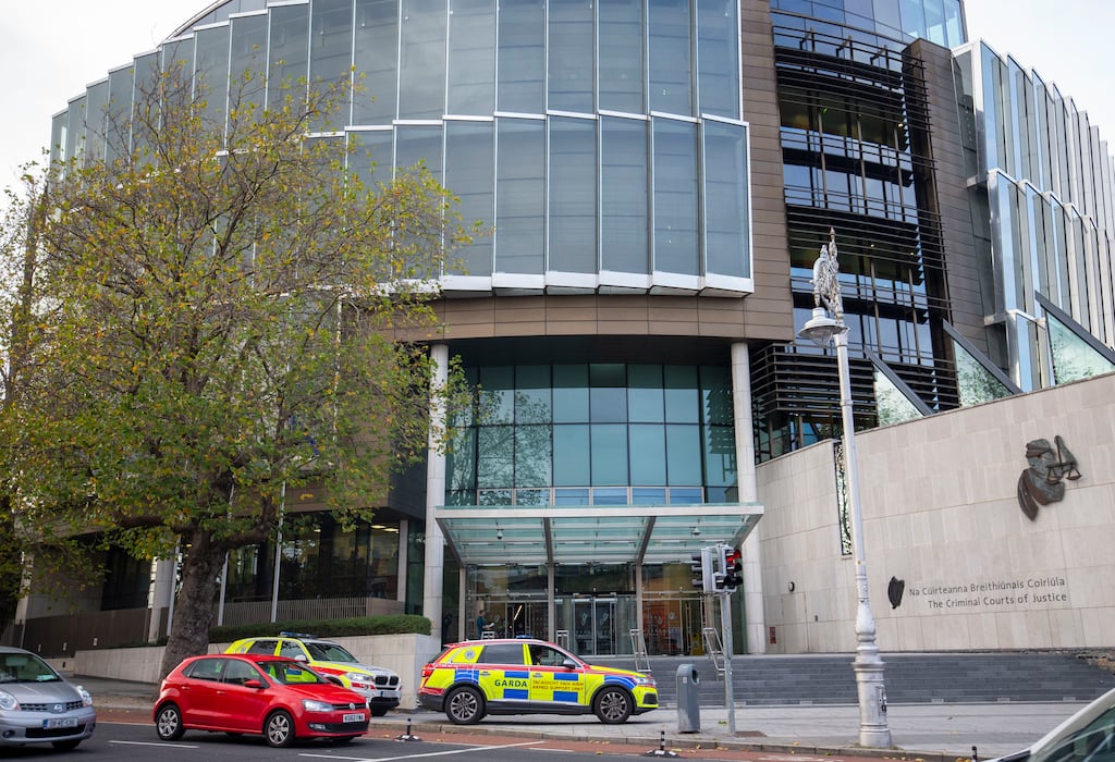 Members of the Garda Armed Support Unit outside the Criminal Courts of Justice on Tuesday. Photograph: Tom Honan for The Irish Times.