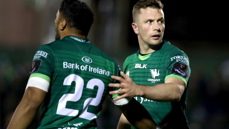 Jack Carty and Bundee Aki of Connacht.