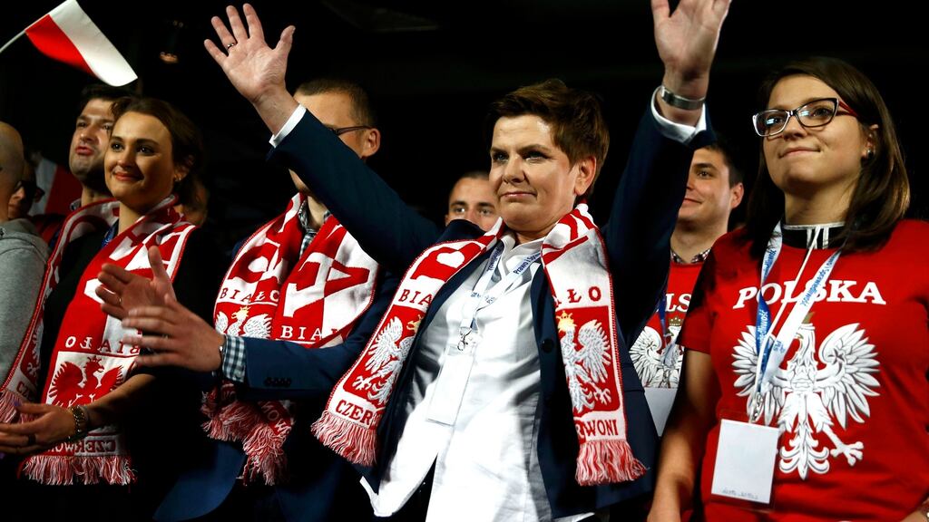 Polish main opposition party Law and Justice’s candidate for prime minister Beata Szydlo. Photograph: Kacper Pempel/Reuters