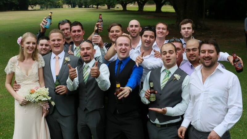The group shot from Brian Morgan’s good friend Joel’s wedding (Joel is the groom on the left). “Everyone in the picture are pretty much my best friends in the world over here,” says Morgan (in the dark blue shirt). Sadly, Morgan lost Joel to suicide and then he also lost his friend Kyle (two heads to Joel’s right) to suicide. Both losses have made him re-think his life plans