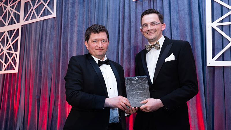 Pat Kirwan, director, C+W O'Brien Architects presents the housing project of the year – large to John Dobbin, Shay Cleary Architects