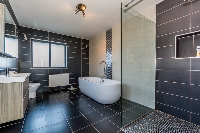 En suite bathroom, converted from a garage.
