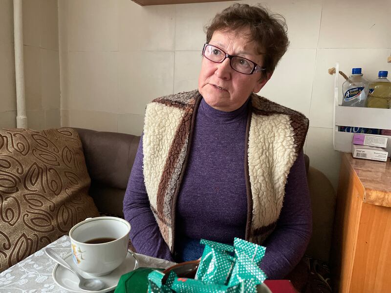 Valentyna Danilova, a retired teacher in Yahidne, north of Kyiv, where hundreds of locals were kept for weeks in a school basement by Russian troops. Photograph: Daniel McLaughlin