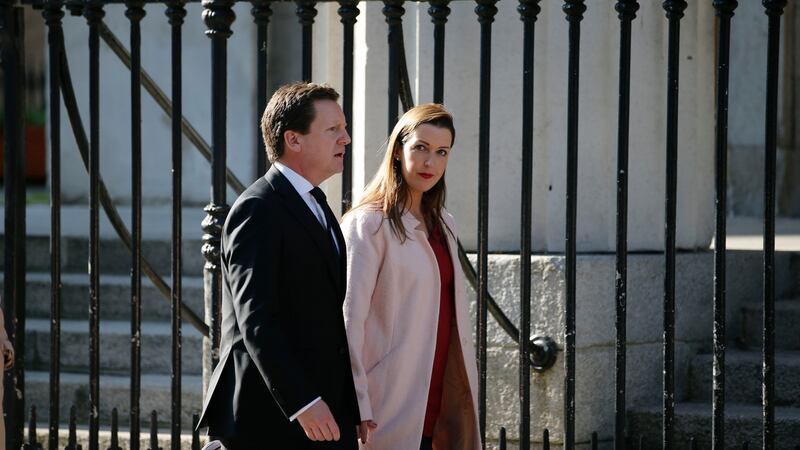 Cervical cancer campaigner Vicky Phelan with solicitor Cian O’Carroll at the funeral. Photograph: Nick Bradshaw