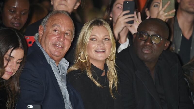 Sir Philip Green, Kate Moss and Edward Enninful attend Topshop’s London Fashion Week show on September 17th, 2017 in London, England. Photograph: Dave Benett/Getty