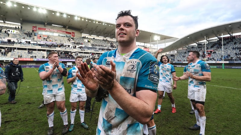 James Ryan celebrates Leinster’s victory over Montpellier at the Altrad Stadium – their sixth successive win in Pool Three. Photograph: Billy Stickland/ Inpho