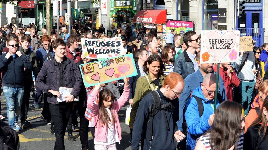 A rally calling on the government to take in more refugees, on O’Connell Street, Dublin last year. File photograph: Eric Luke/The Irish Times