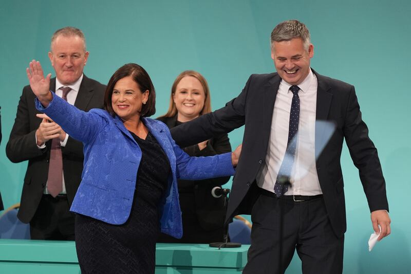 Sinn Féin's Mary Lou McDonald and Pearse Doherty: McDonald has been incandescent about the price of phone pouches south of the Border. Photograph: Niall Carson/PA Wire