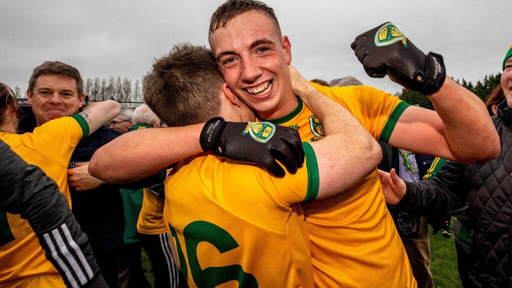 Ballinamore Sean O’Heslins’ Niall McGovern celebrates winning the Leitrim title. Photo: James Crombie/Inpho