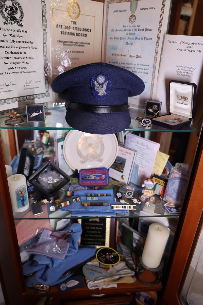 The memorial cabinet for Niall Byrne at the Byrne Family home. Photograph: Nick Bradshaw