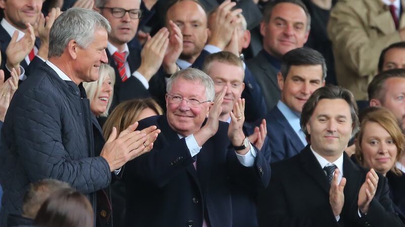 Former United manager Alex Ferguson is greeted at Old Trafford during last weekend’s draw with Spurs. Photo: Nigel Roddis/EPA