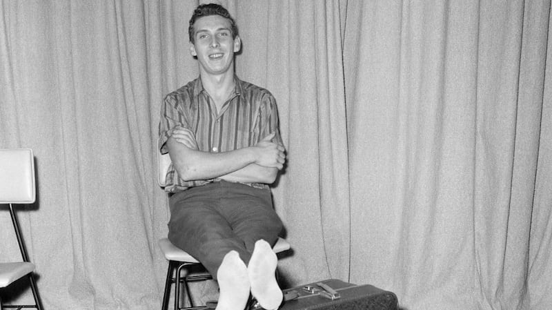 Brian Robson arrives at London Airport  stiff and limping after his 96 hours in a crate. Photograph:  Tom King/ Mirrorpix/ Getty