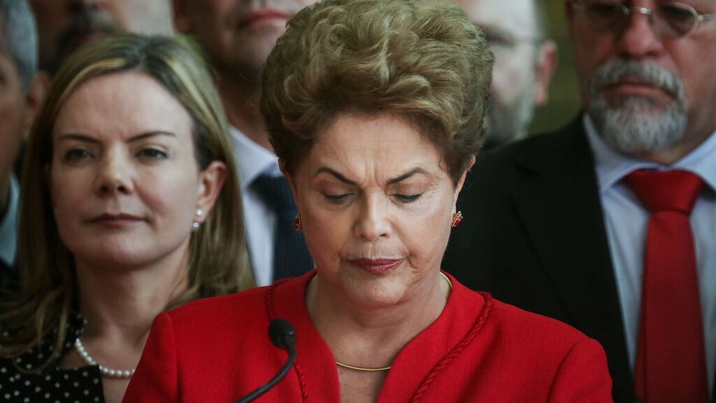 Brazil’s former president Dilma Rousseff delivering her farewell address in Brasília on August 31st. Her impeachment, however, has resolved none of the ethical challenges the country faces from its political class. Photograph: Mario Tama/Getty Images
