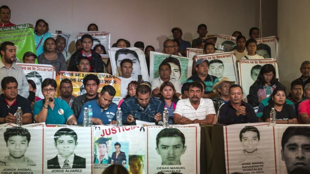 Relatives and friends of the 43 missing students from Ayotzinapa attend a press conference this weekend. Photograph: Omar Torresomar/AFP/Getty