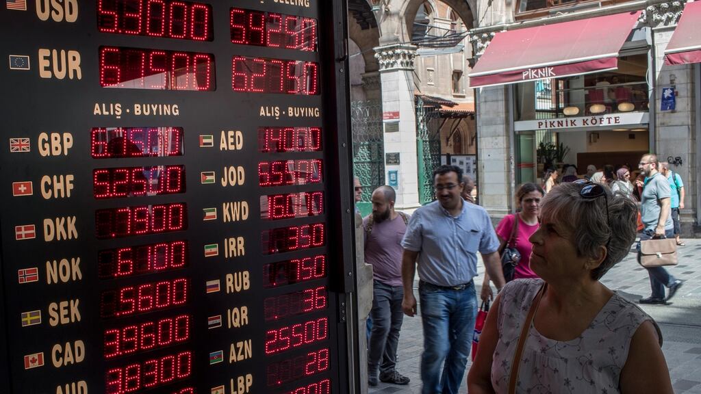 The Turkish lira fell to an all-time low of 5.4941 against the US dollar on Thursday. Photograph: Sedat Suna/EPA
