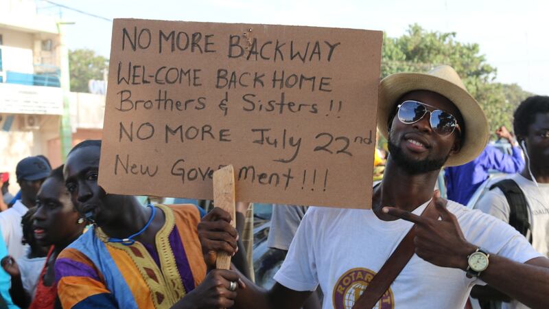 Gambians celebrate no more “backway” at Westfield Junction in Serrekunda. Photograph: Lorraine Mallinder