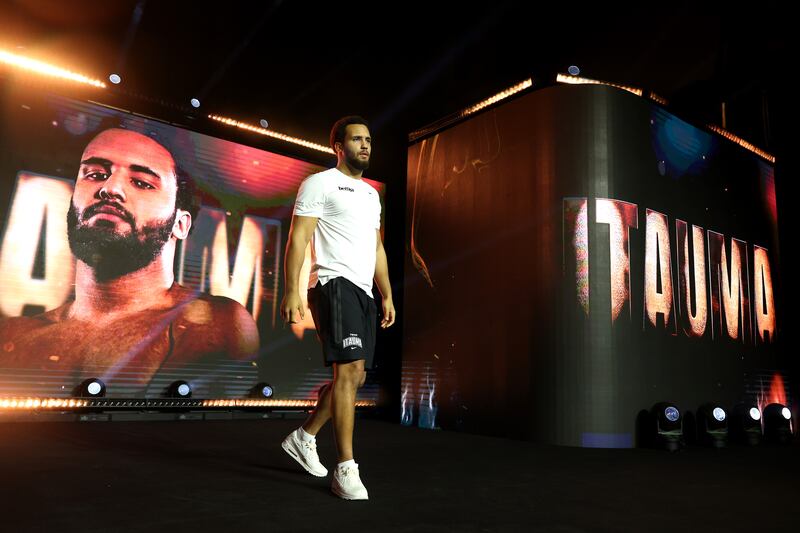 Moses Itauma walks out for an open workout in advance of his fight with Dillian Whyte. Photograph: Richard Pelham/Getty Images