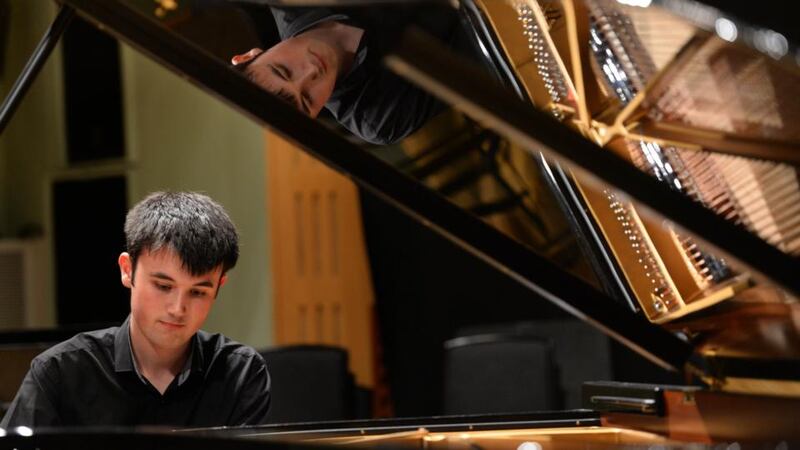 Dylan Browne, Waterford, winner of the Dorothy Stokes cup for junior piano during rehearsals before the ESB Feis Ceoil Gala Concert at the National Concert Hall, Dublin. Photograph: Dara Mac Dónaill / The Irish Times