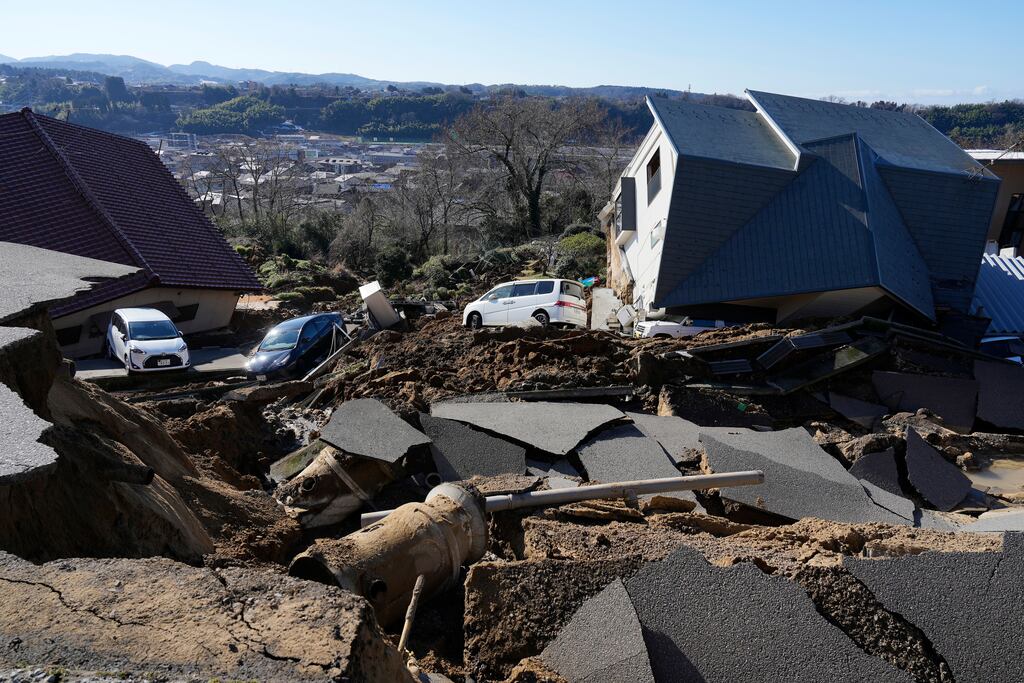 A view of a damaged road following a strong earthquake in Kanazawa, Ishikawa Prefecture, Japan. Photograph: EPA