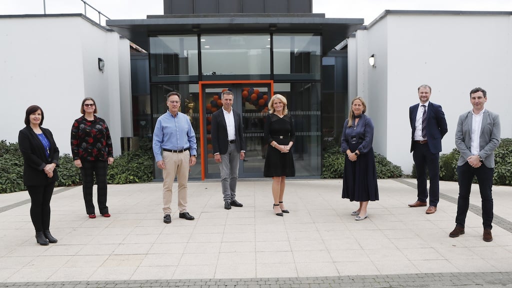 From left are Mary Lynch, HR manager at Element Six; Vikki Matthews, executive director & communications; Walter Hühn, CEO; Kalle Hildebrand, executive director operations; Mary Buckley, executive director, IDA Ireland; Siobhán Duffy, executive director, sales & marketing; Will Corcoran, Mid-West regional manager, IDA; and Stephen Linnane, general manager.
