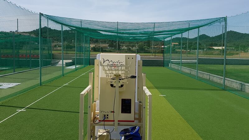 A Merlyn spin bowling machine set up at the European Cricket Performance Centre in La Manga. Photograph: Emmet Riordan