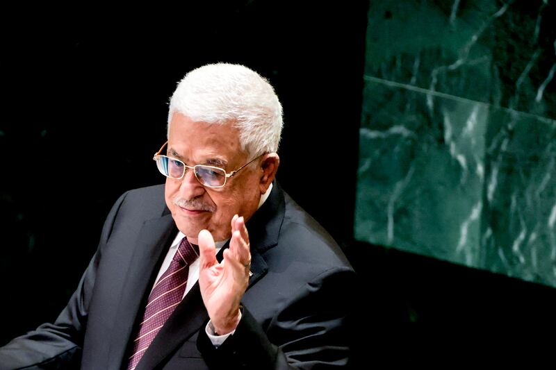 Mahmoud Abbas, Palestinian Authority president, speaks during the United Nations General Assembly in New York last year. Photograph: Jeenah Moon/Bloomberg via Getty Images