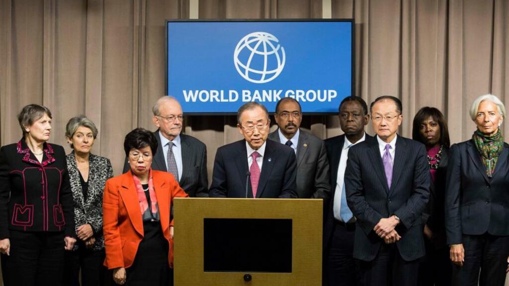 United Nations Secretary-General Ban Ki-moon speaks to the media after the UN Chief Executive Board’s private session on the Ebola response in Washington. Photograph:Joshua Roberts/Reuters
