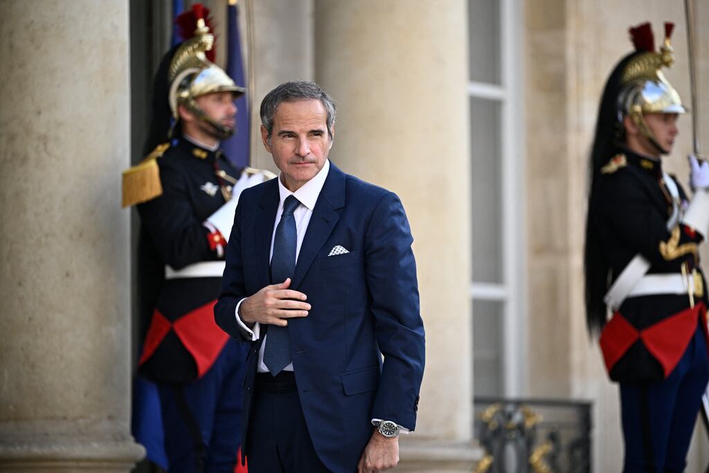 Rafael Grossi, IAEA director, arrives for a meeting with French president Emmanuel Macron at the Elysee Palace in Paris to take stock of Iran's nuclear programme following Israeli and US strikes. Photograph: Julien De Rosa/AFP via Getty Images