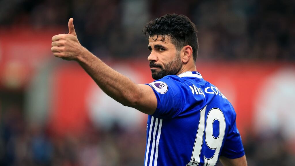 Chelsea’s Diego Costa has not been included in the Premier League champions’ squad for the Champions League. Photograph: PA