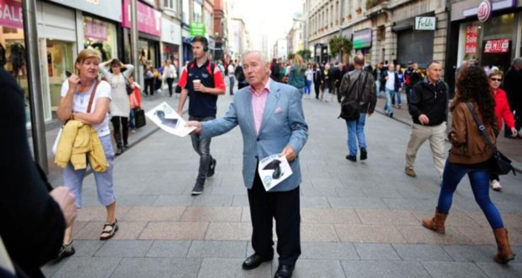 Senator Fergal Quinn of Democracy Matters in Dublin’s Henry Street on Saturday campaigning for a No vote in the Seanad referendum. Photograph: Aidan Crawley