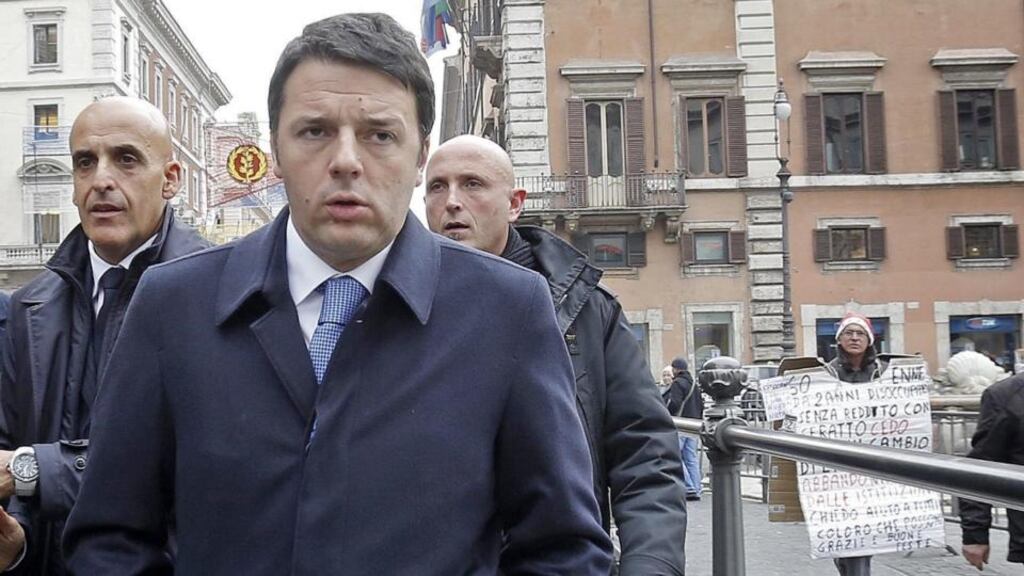 Italian prime minister Matteo Renzi (centre): while the “demolition man” was going to clean up politics, his 10 months in office have been marked by public administration scandals involving organised crime.  Photograph: Giuseppe Lami/EPA