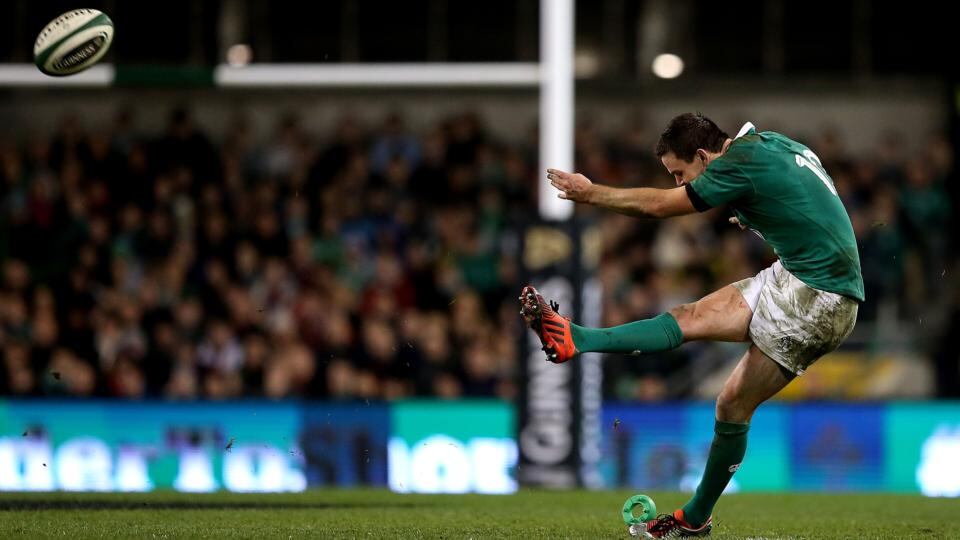 Ireland’s Jonathan Sexton kicks a second half penalty against Australia at the Aviva Stadium. Photograph: James Crombie / Inpho